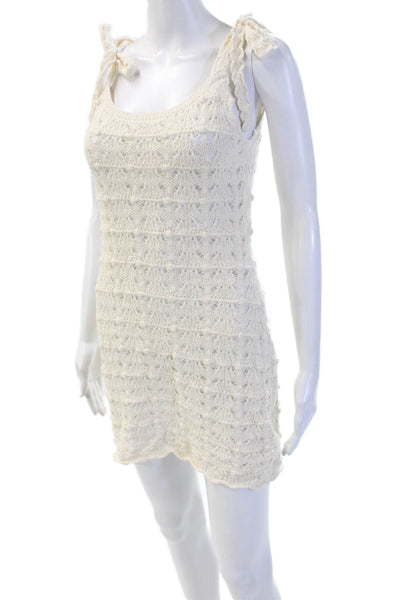 MNG Womens Beige Mini Sweater Dress Sleeveless Round Neck Tie Waist Size 2