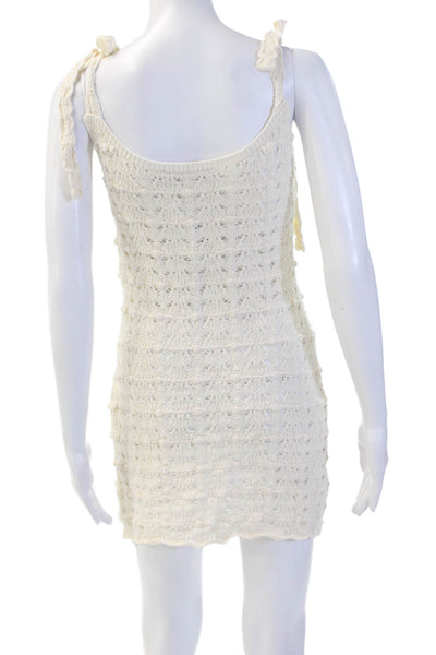 MNG Womens Beige Mini Sweater Dress Sleeveless Round Neck Tie Waist Size 2