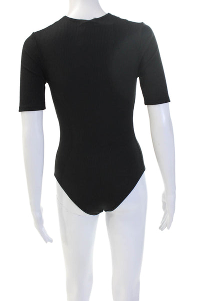Aqua Women Black Polyester V Neck Sleeveless Solid Bodysuit Size XS