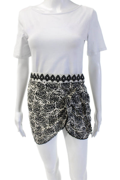 Zara Women Black Floral Cotton Mini Wrap Skort Short Size XS