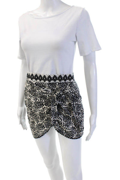Zara Women Black Floral Cotton Mini Wrap Skort Short Size XS