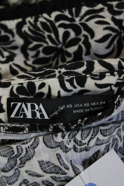 Zara Women Black Floral Cotton Mini Wrap Skort Short Size XS