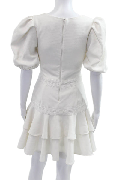 PatBO Women Fit & Flare Mini Dress White V-Neck Short Sleeve Button Size 2
