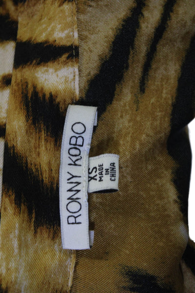 Ronny Kobo Women Blouse Beige Animal Print Collared Longsleeve Polyester Size XS