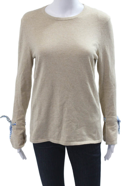 J. Mclaughlin Womens Pullover Crew Neck Beige Sweater Long Sleeve Size M