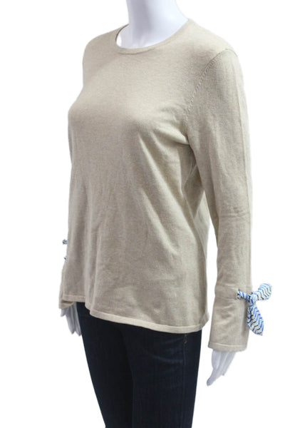 J. Mclaughlin Womens Pullover Crew Neck Beige Sweater Long Sleeve Size M