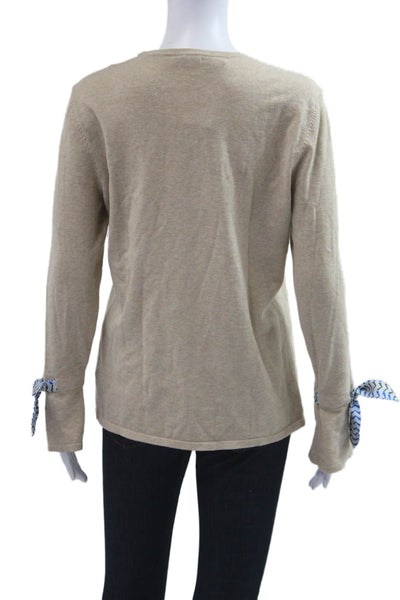J. Mclaughlin Womens Pullover Crew Neck Beige Sweater Long Sleeve Size M
