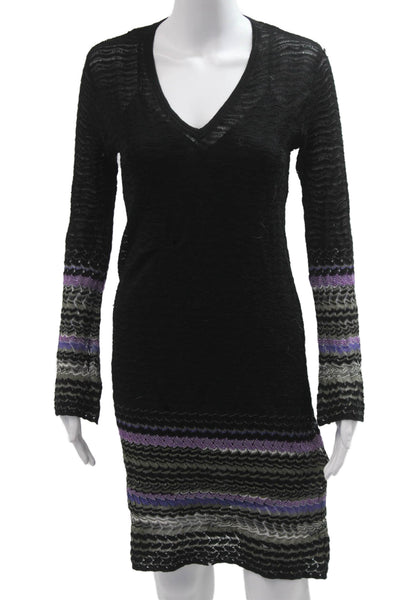 M Missoni Women Sweater Dress Black V-Neck Long Sleeve Size S