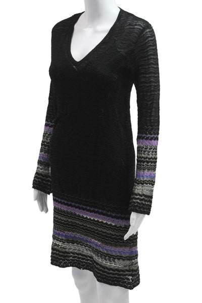 M Missoni Women Sweater Dress Black V-Neck Long Sleeve Size S
