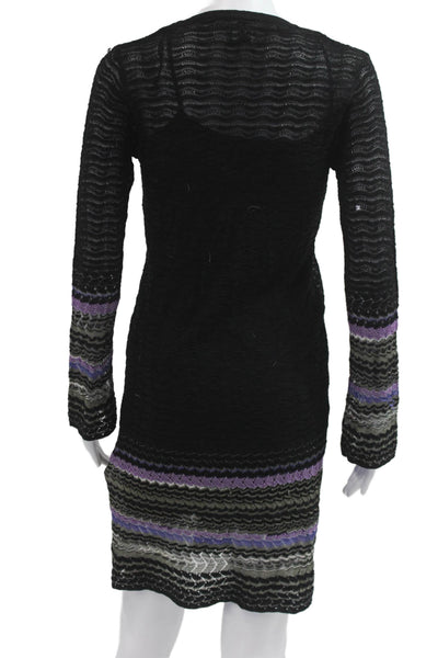 M Missoni Women Sweater Dress Black V-Neck Long Sleeve Size S