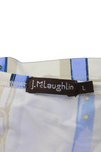 J. Mclaughlin Womens Jersey T-Shirt Beige 3/4 Sleeve Horse Print Size L