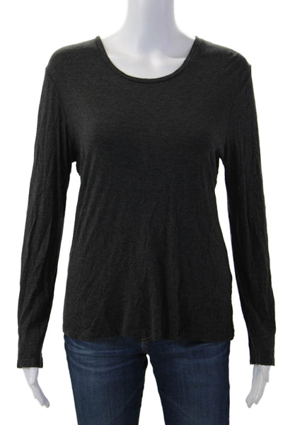 Charlotte Brody Women Basic Jersey T-Shirt Dark Gray Cotton Long Sleeve Size L