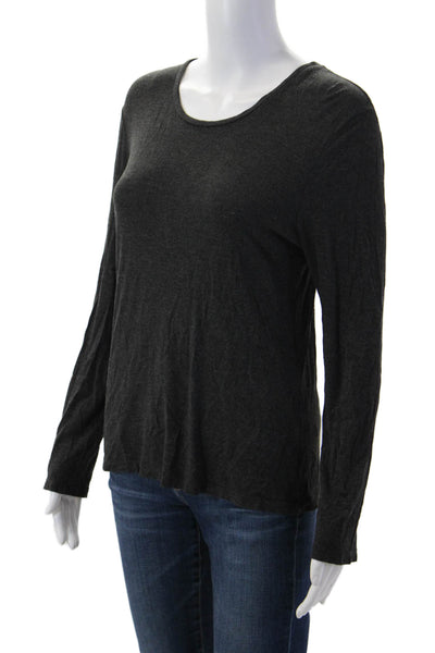 Charlotte Brody Women Basic Jersey T-Shirt Dark Gray Cotton Long Sleeve Size L
