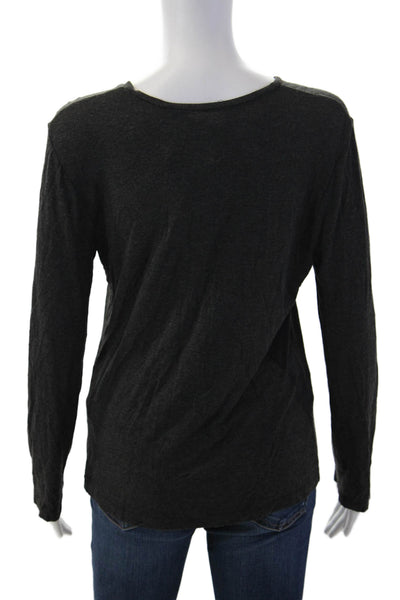 Charlotte Brody Women Basic Jersey T-Shirt Dark Gray Cotton Long Sleeve Size L