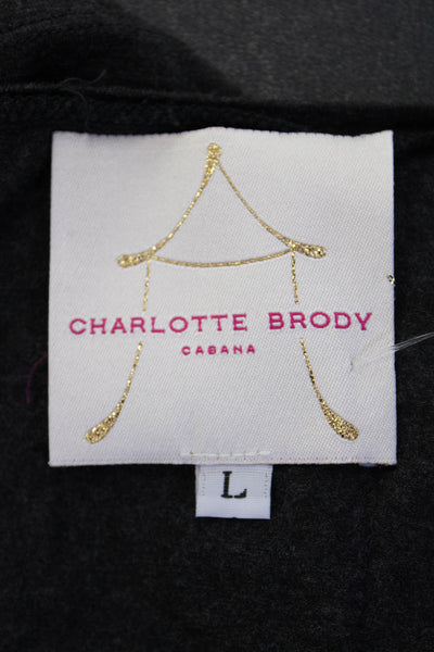 Charlotte Brody Women Basic Jersey T-Shirt Dark Gray Cotton Long Sleeve Size L