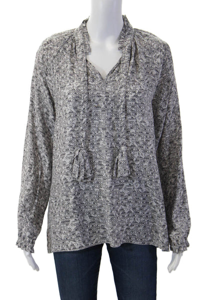Charlotte Brody Women Tunic Blouse Gray Silk V-Neck Long Sleeve Size L