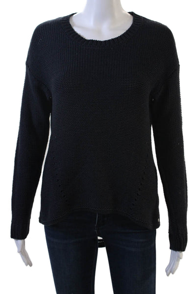 One Grey Day Womens Pullover Sweater Lace Up Crew Neck Black Cotton Size L