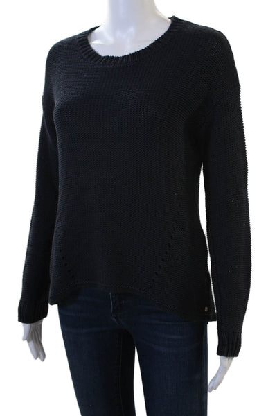 One Grey Day Womens Pullover Sweater Lace Up Crew Neck Black Cotton Size L