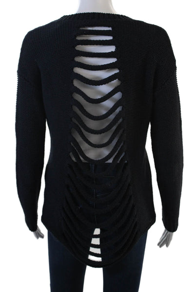 One Grey Day Womens Pullover Sweater Lace Up Crew Neck Black Cotton Size L