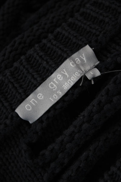 One Grey Day Womens Pullover Sweater Lace Up Crew Neck Black Cotton Size L