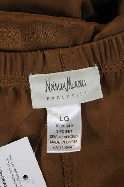 Neiman Marcus Womens Cropped 100% Silk Pants Brown Designer Size L
