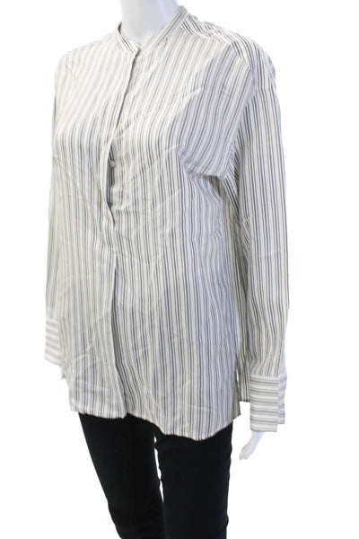 Vince Women Silk Striped Mock Neck Long Sleeve Blouse Button Size XS