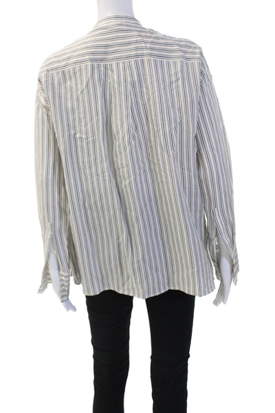 Vince Women Silk Striped Mock Neck Long Sleeve Blouse Button Size XS