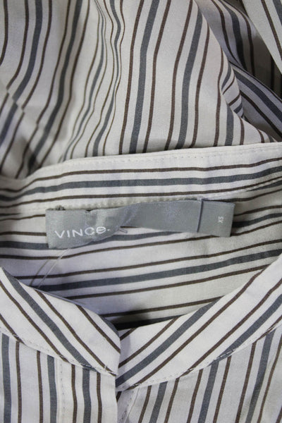 Vince Women Silk Striped Mock Neck Long Sleeve Blouse Button Size XS