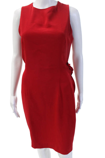 Jones New York Women Sheath Dress Red Sleeveless Button Round Neck Size M