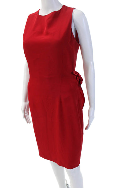 Jones New York Women Sheath Dress Red Sleeveless Button Round Neck Size M