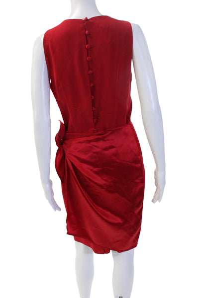 Jones New York Women Sheath Dress Red Sleeveless Button Round Neck Size M