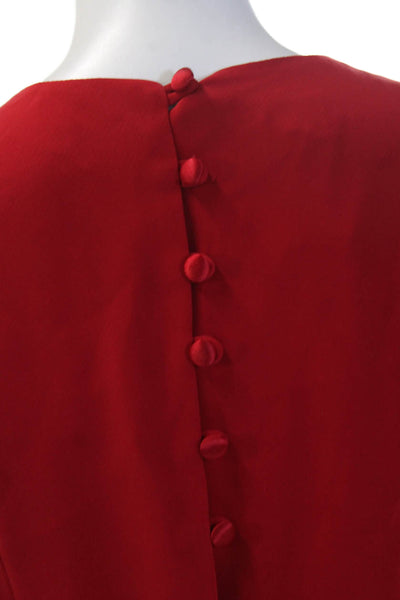 Jones New York Women Sheath Dress Red Sleeveless Button Round Neck Size M