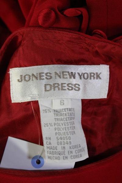 Jones New York Women Sheath Dress Red Sleeveless Button Round Neck Size M