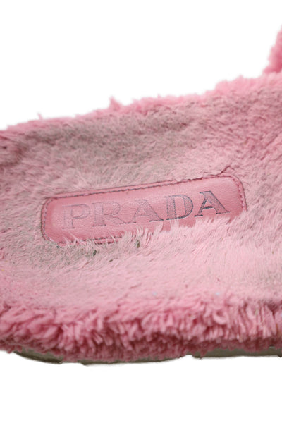 Prada Womens Single Strap Logo Terry Slide Sandals Pink Black Size 39