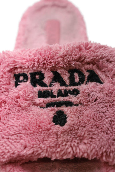 Prada Womens Single Strap Logo Terry Slide Sandals Pink Black Size 39