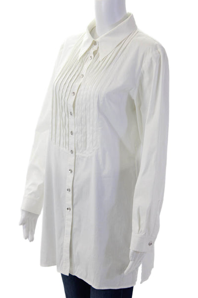St. John Women Tunic Blouse Collared Button Up White Long Sleeve Size 8