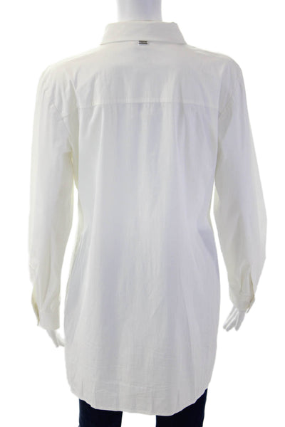 St. John Women Tunic Blouse Collared Button Up White Long Sleeve Size 8