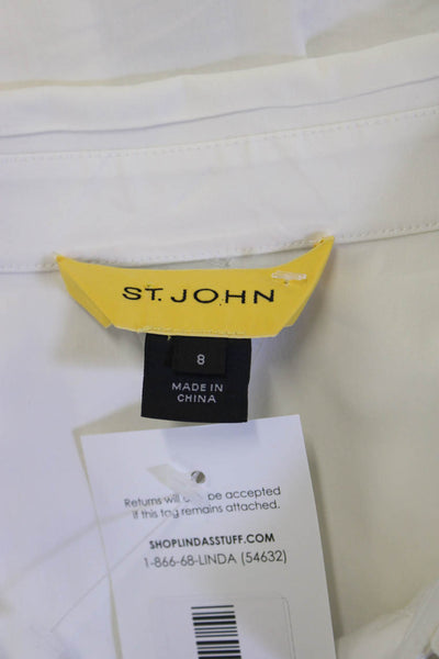 St. John Women Tunic Blouse Collared Button Up White Long Sleeve Size 8