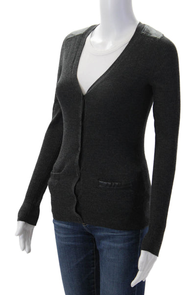 Theory Women Cardigan Dark Gray V-Neck Long Sleeve Wool Blend Size S
