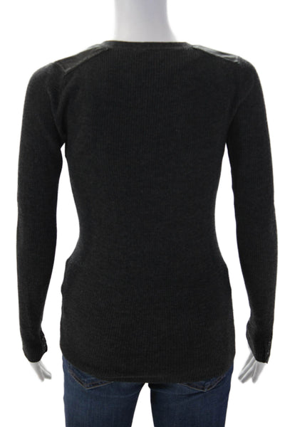 Theory Women Cardigan Dark Gray V-Neck Long Sleeve Wool Blend Size S
