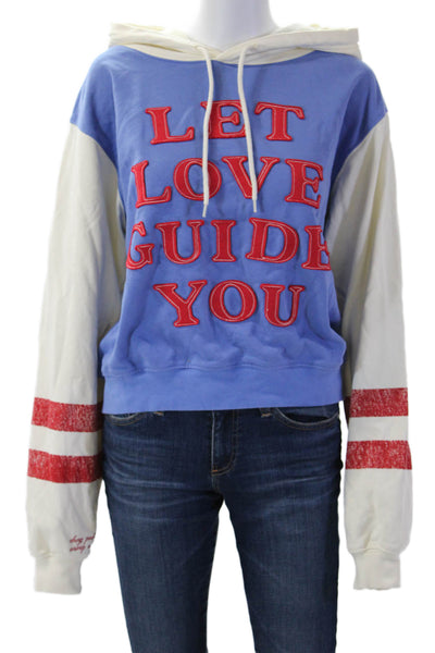 Mayfair Women Pullover Hoodie Blue Drawstring Graphic Love Long Sleeve Size M