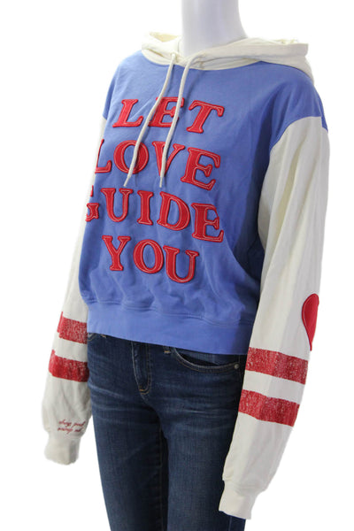 Mayfair Women Pullover Hoodie Blue Drawstring Graphic Love Long Sleeve Size M