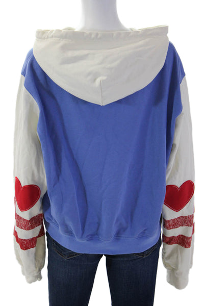 Mayfair Women Pullover Hoodie Blue Drawstring Graphic Love Long Sleeve Size M