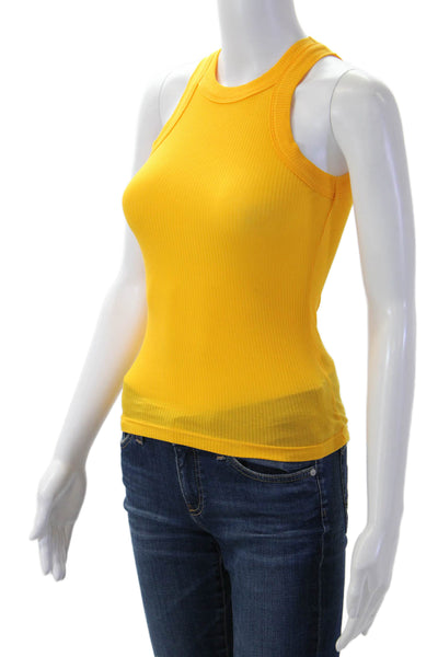Wesley Women Basic Yellow Tencel High Neck Sleeveless Tank 90s Size XS