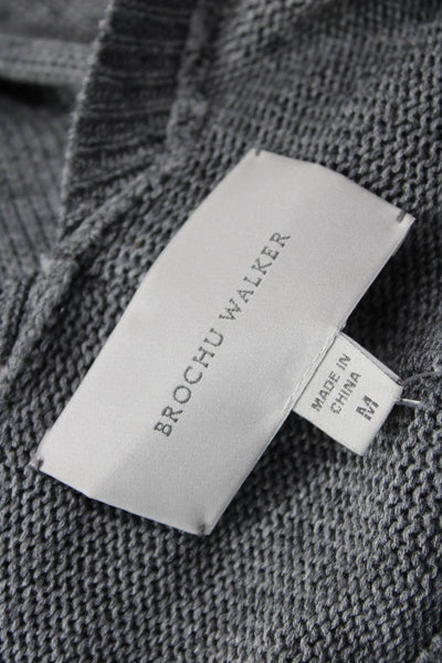 Brochu Walker Women Pullover Sweater Gray Cotton Round Neck Long Sleeve Size M