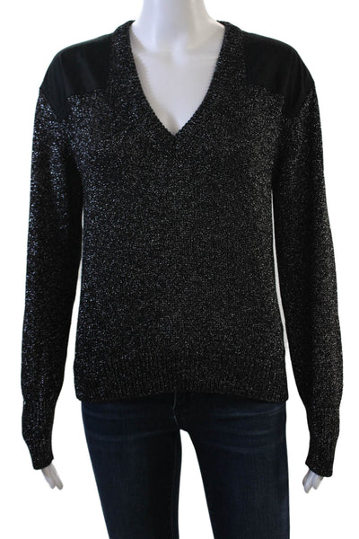 Nude Womens Pullover Cashmere V Neck Black Sweater Long Sleeve Size 42