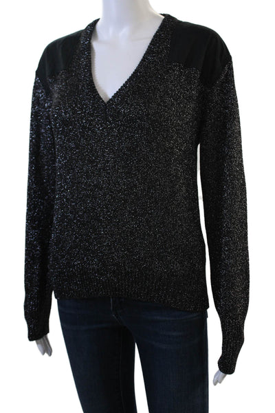 Nude Womens Pullover Cashmere V Neck Black Sweater Long Sleeve Size 42
