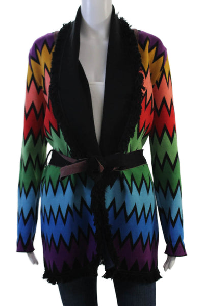 Regino Unisex Cardigan Multi Color Geometric Tie Neck Long Sleeve Cotton Size S