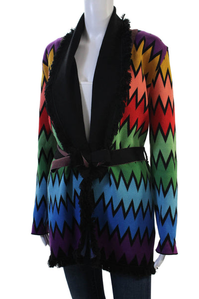 Regino Unisex Cardigan Multi Color Geometric Tie Neck Long Sleeve Cotton Size S