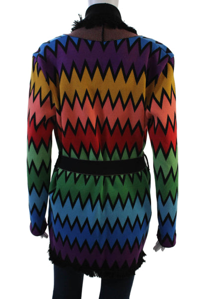 Regino Unisex Cardigan Multi Color Geometric Tie Neck Long Sleeve Cotton Size S